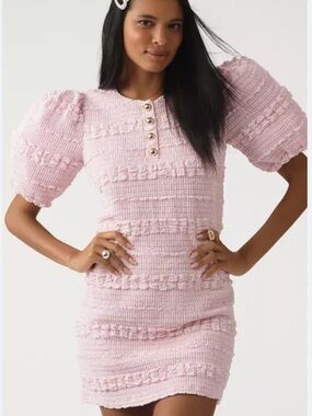 English Factory Puff-Sleeve Textured
Mini Dress at Anthropologie pink Medium